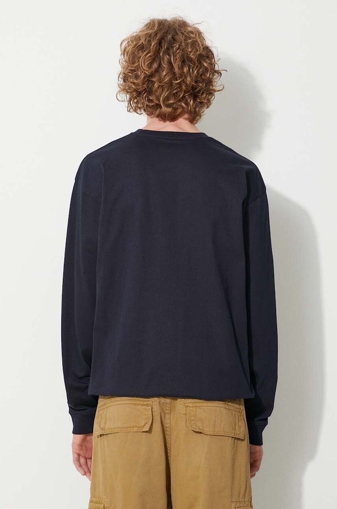 Oblečenie Bavlnené tričko s dlhým rukávom Carhartt WIP L/S Chase T-shirt I026392 tmavomodrá