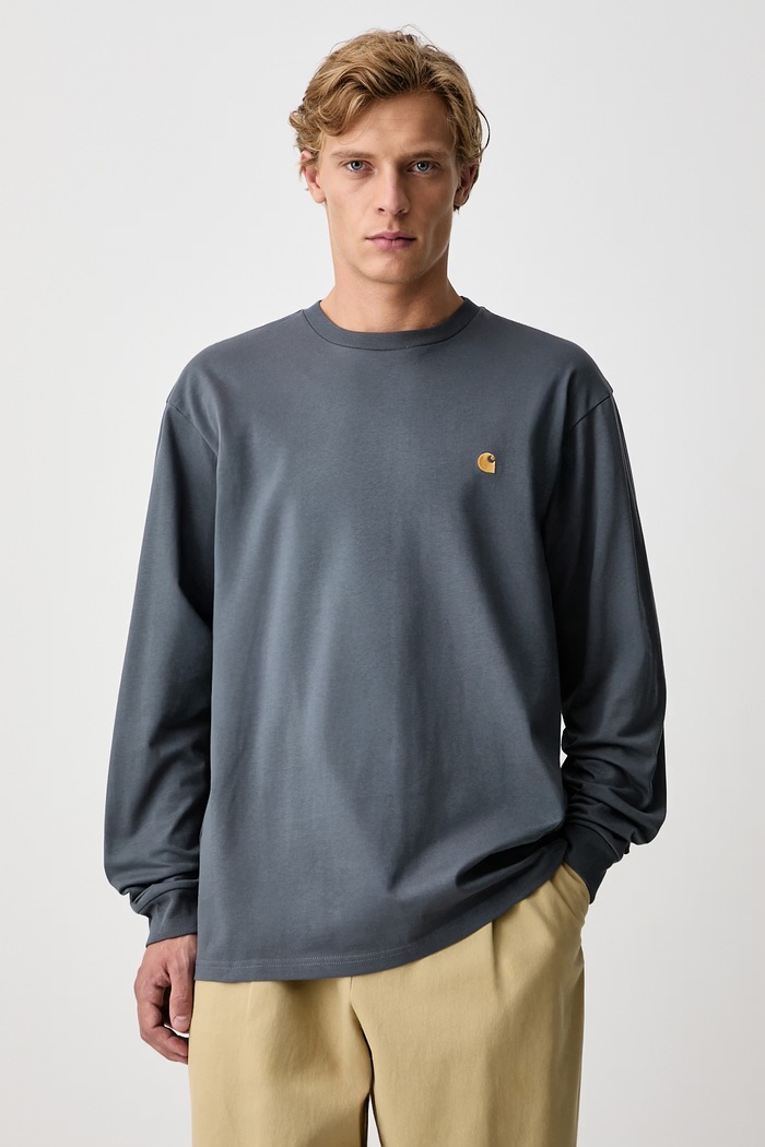 Carhartt WIP Carhartt WIP L/S Chase T-Shirt I026392 PHOENIX/GOLD longsleeve męski bawełniany szary I026392