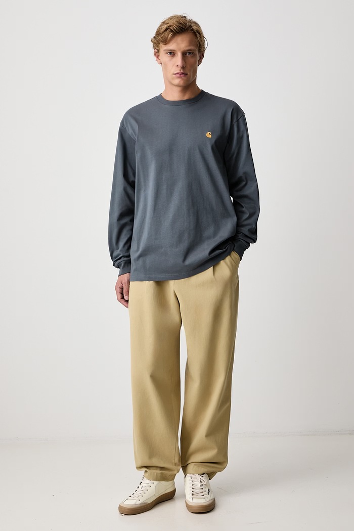 Carhartt WIP Carhartt WIP L/S Chase T-Shirt I026392 PHOENIX/GOLD longsleeve męski bawełniany I026392 szary AA00