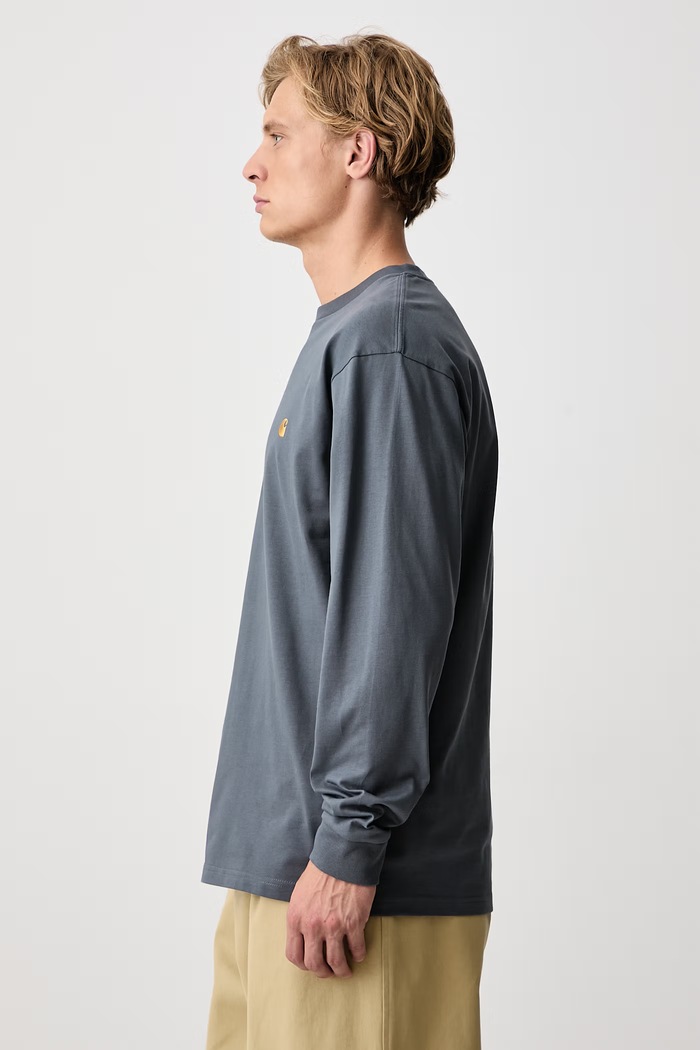 Carhartt WIP L/S Chase T-Shirt I026392 PHOENIX/GOLD longsleeve męski bawełniany Carhartt WIP I026392 szary