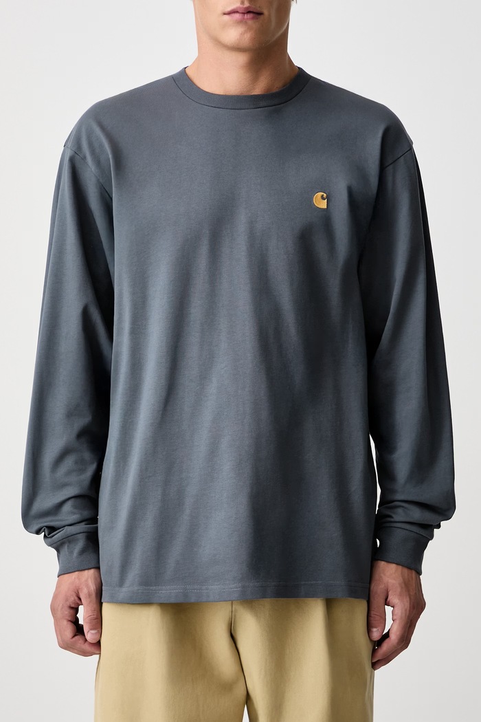 Carhartt WIP L/S Chase T-Shirt I026392 PHOENIX/GOLD longsleeve męski bawełniany Carhartt WIP szary I026392
