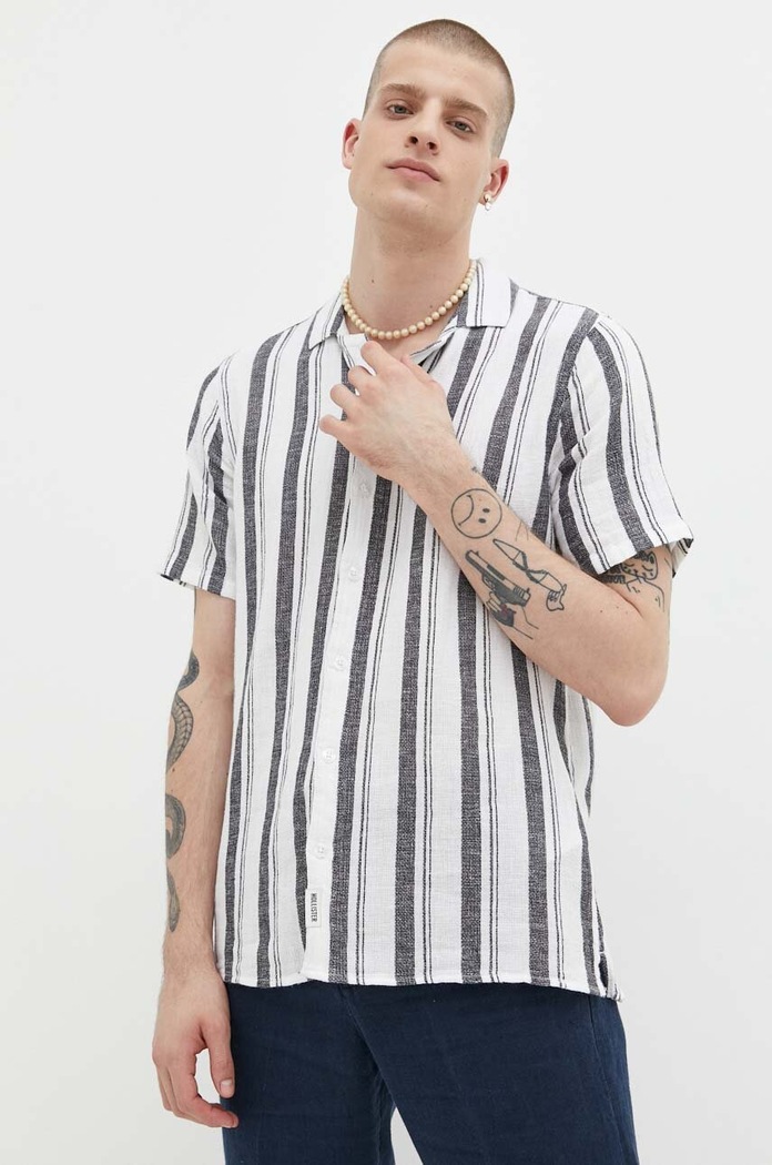 Srajca s primesjo lanu Hollister Co. Casual bela KI325.3090.105