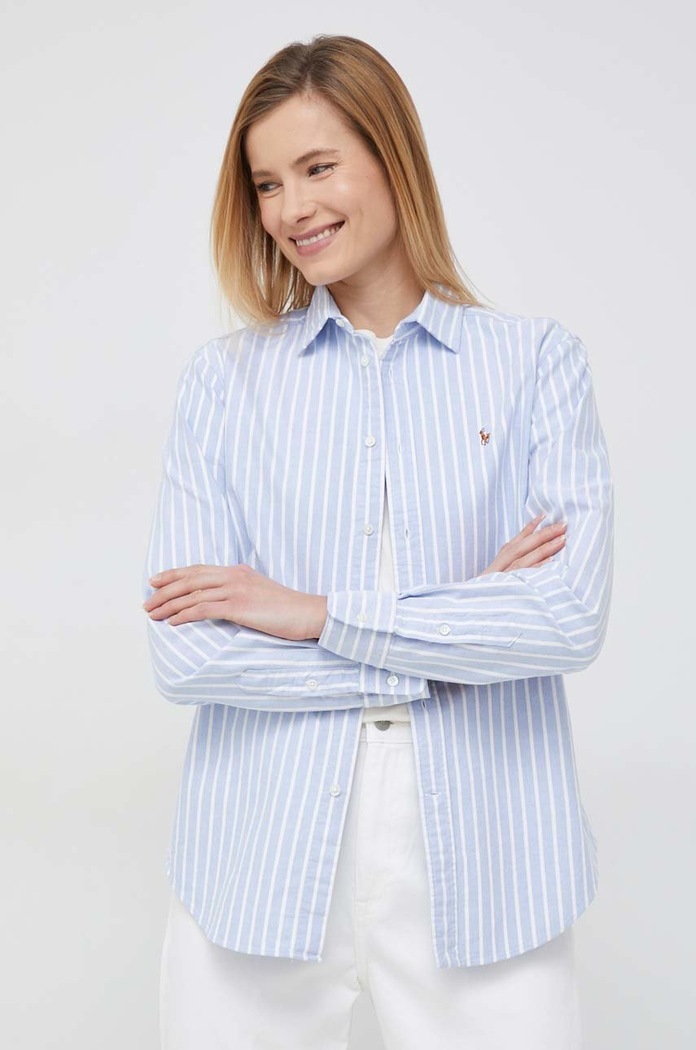 Βαμβακερό πουκάμισο Polo Ralph Lauren μακρύ μπλε 211891377