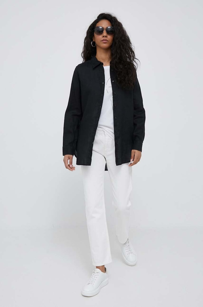 United Colors of Benetton koszula lniana 5BMLDQ02U.100 czarny AA00