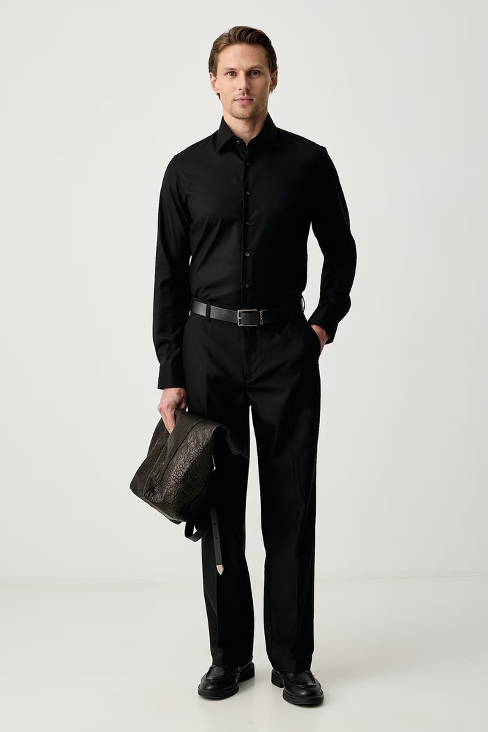Michael Kors Koszula męska bawełniana z elastanem MD0DS01032 czarny AW25