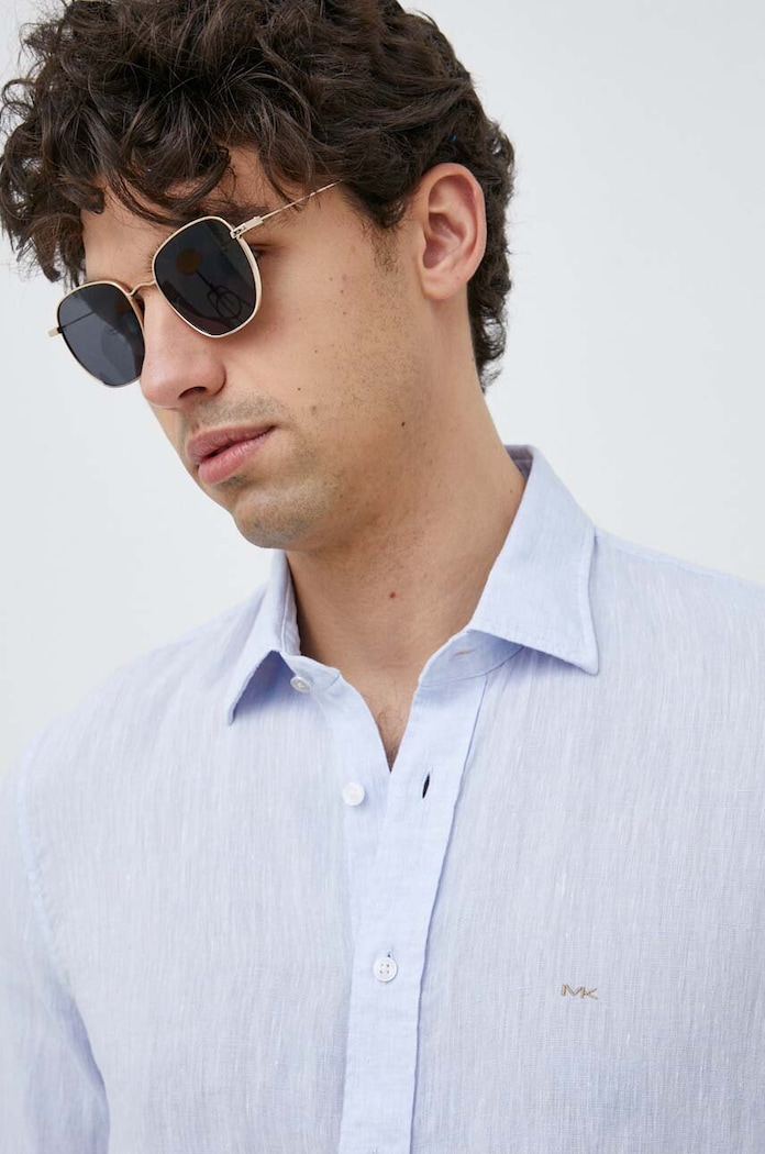 Michael Kors košile pánská lněná MK0DS01099 modrá