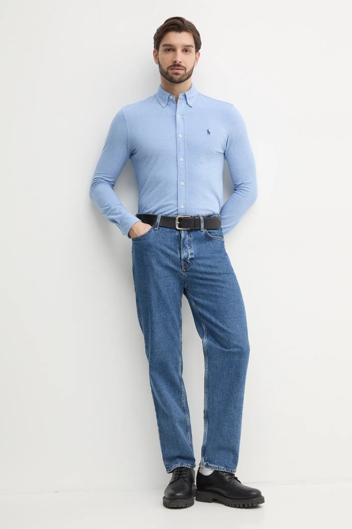 Odzież Polo Ralph Lauren koszula męska bawełniana 710654408 niebieski