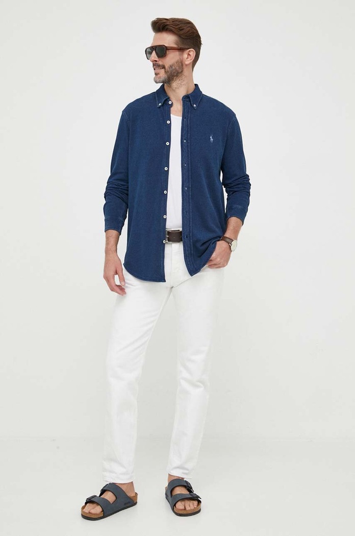 Oblečenie Polo Ralph Lauren košeľa pánska bavlnená 710654408 tmavomodrá