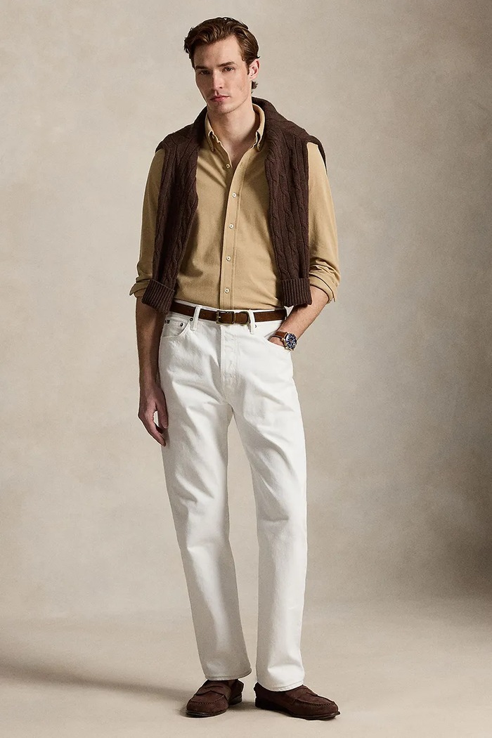 Odzież Polo Ralph Lauren koszula bawełniana męska 710654408 beżowy