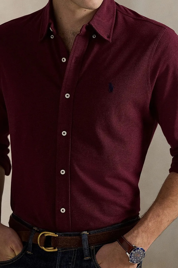 Camicia in cotone da uomo Polo Ralph Lauren 710654408 granata