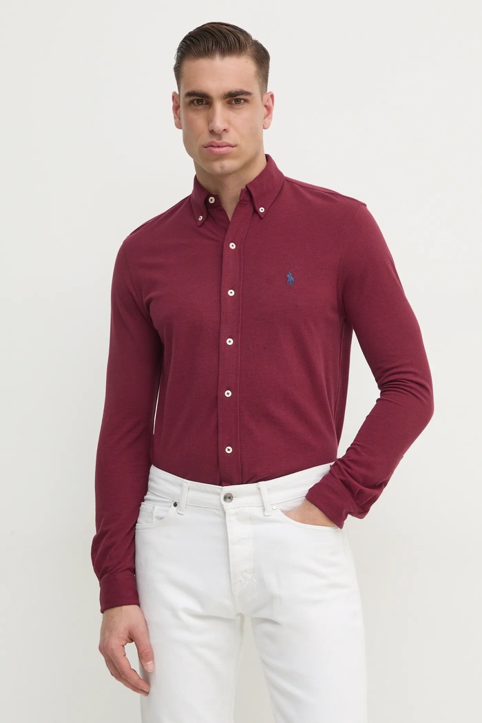 Polo Ralph Lauren πουκάμισο ανδρικό βαμβακερό μακρύ μπορντό 710654408
