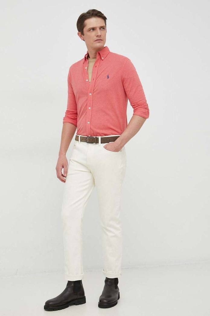 Ρούχα Polo Ralph Lauren Πουκάμισο ανδρικό βαμβακερό 710654408 κόκκινο