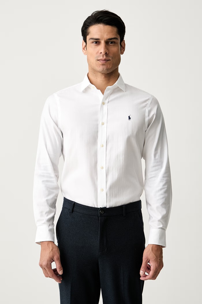 Polo Ralph Lauren риза мъжка от памук вталена бял 712886746