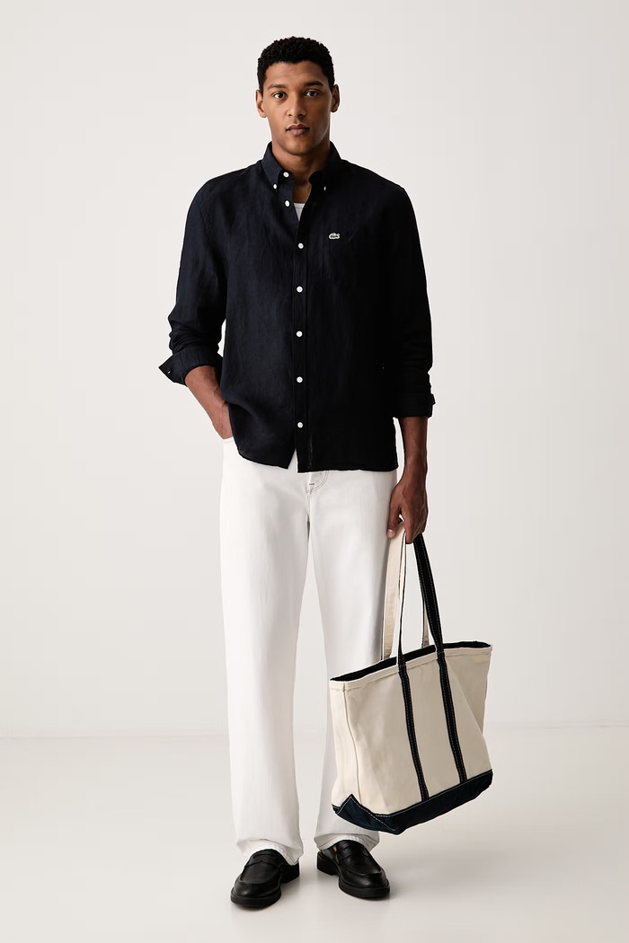Lacoste Koszula męska lniana CH5692 granatowy AW25