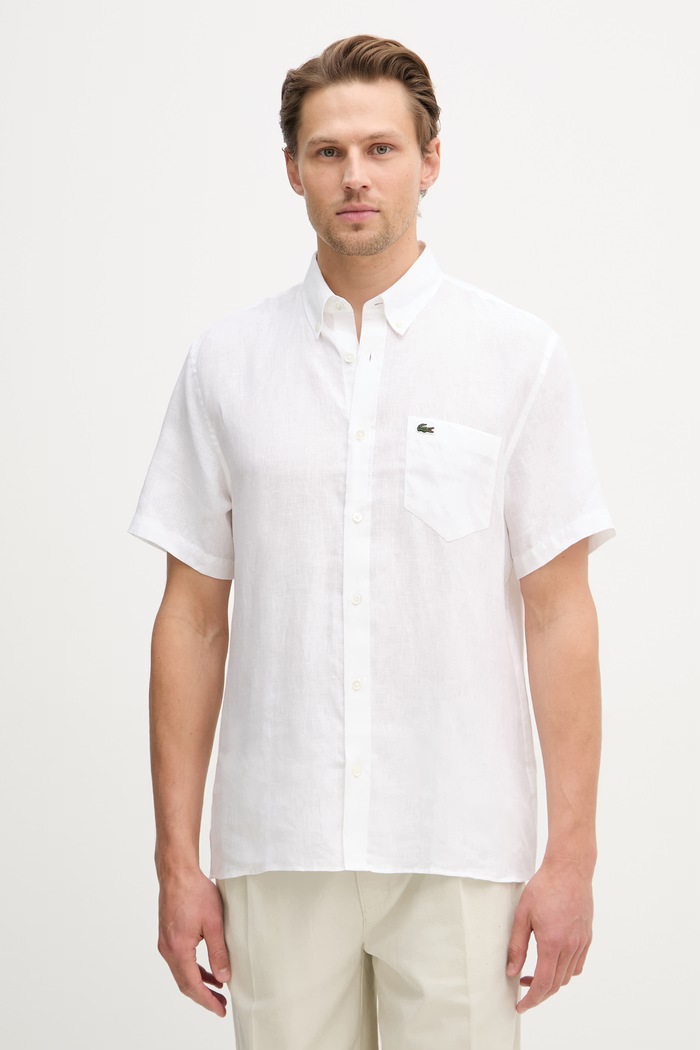 Lacoste srajca moška lanena Brez vzorca bež CH5699