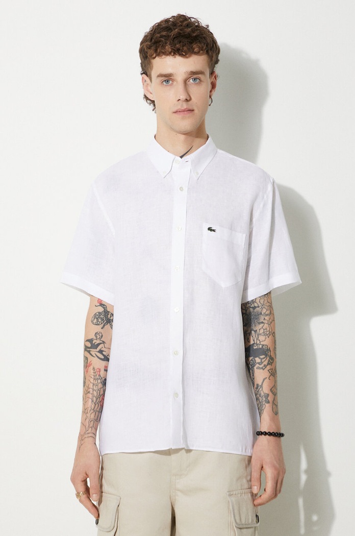 Lacoste Πουκάμισο λινό ανδρικό κανονικό μπεζ CH5699