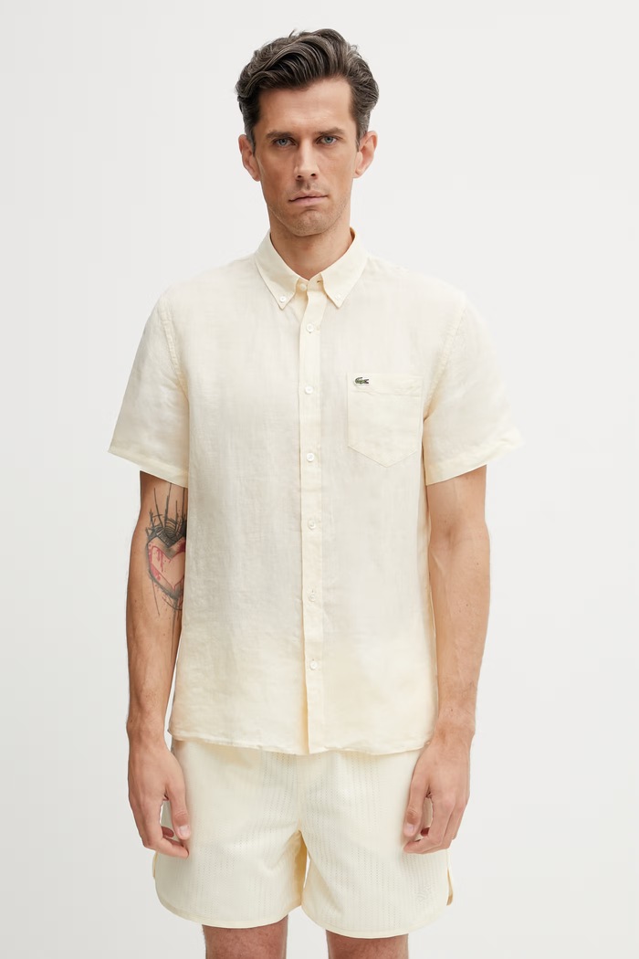 Lacoste рубашка из льна для мужчин жёлтый CH5699