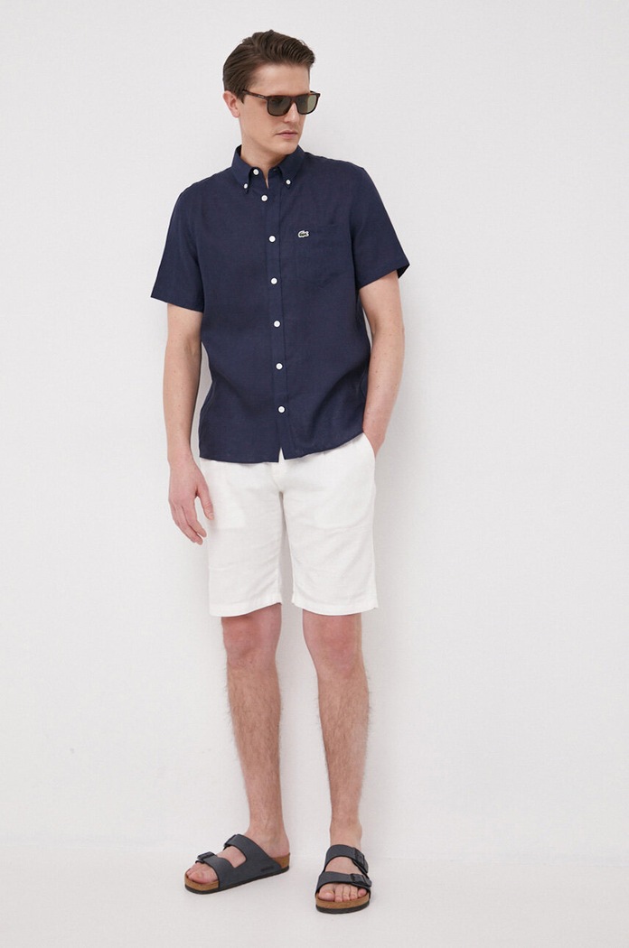 Lacoste koszula męska lniana CH5699 granatowy SS26