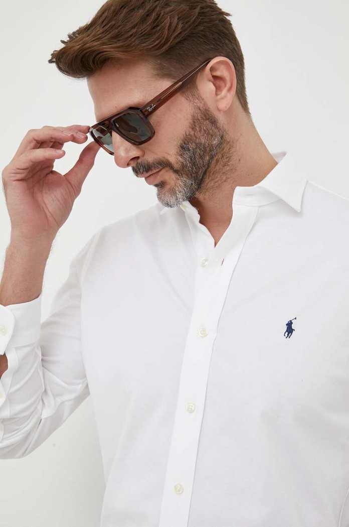 Βαμβακερό πουκάμισο Polo Ralph Lauren 710899386 λευκό