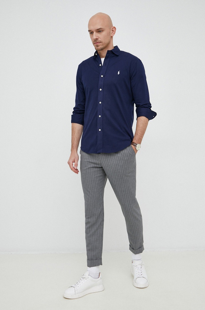 Oblačila Bombažna srajca Polo Ralph Lauren 710899386 mornarsko modra