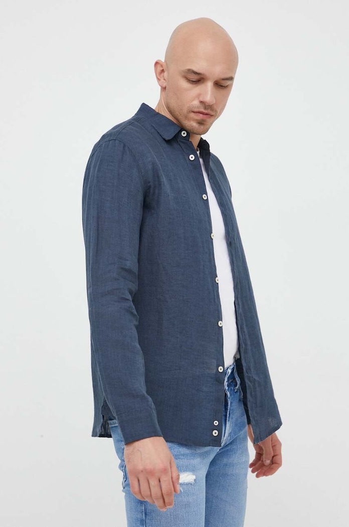 Lanena košulja United Colors of Benetton casual mornarsko plava 5BKU5QJG8.904
