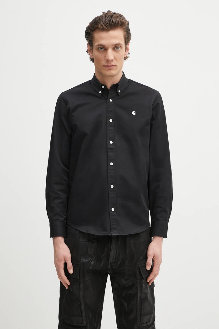 Памучна риза Carhartt WIP L/S Madison Shirt стандартна черен I023339.0D2XX