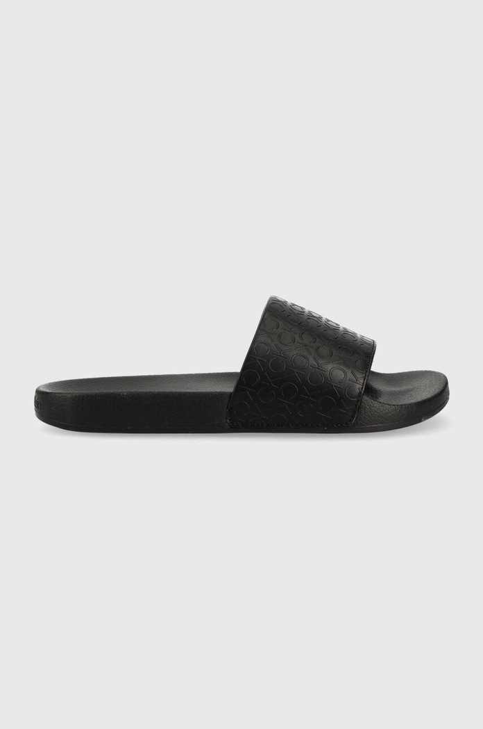 Calvin Klein klapki POOL SLIDE - HF MONO imitacja skóry licowej czarny HW0HW01507