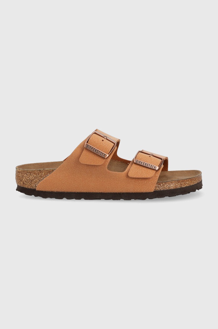 Birkenstock ciabatte slide Arizona finta pelle fiore marrone 1025046