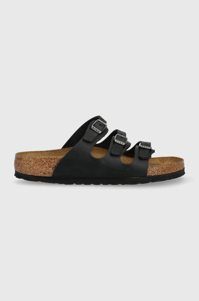 Birkenstock pantofle na plochém podpatku dámské kožené přírodní kůže černá 1011445