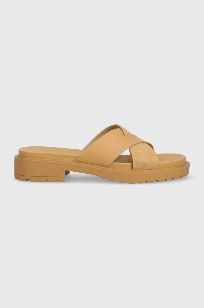 Kožené pantofle Lauren Ralph Lauren Kelsie přírodní kůže béžová 802904251001.BUFF