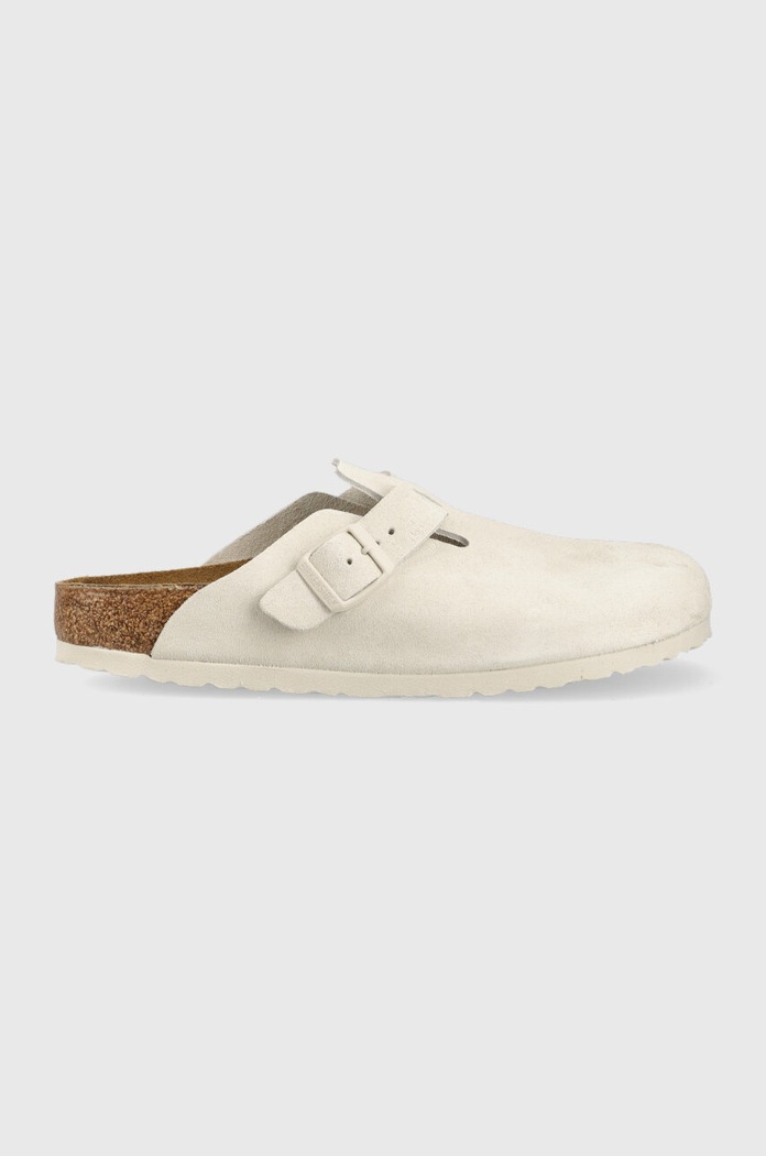 Birkenstock klapki zamszowe Boston płaski biały 1024740