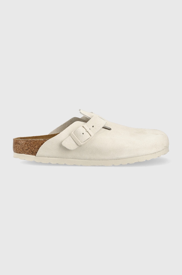 Birkenstock klapki zamszowe Boston płaski biały 1024740