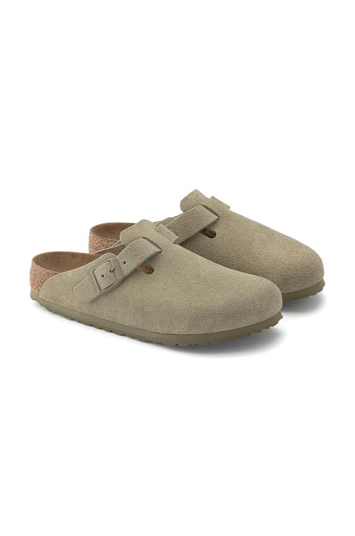 Birkenstock klapki zamszowe Boston zielony 1025788
