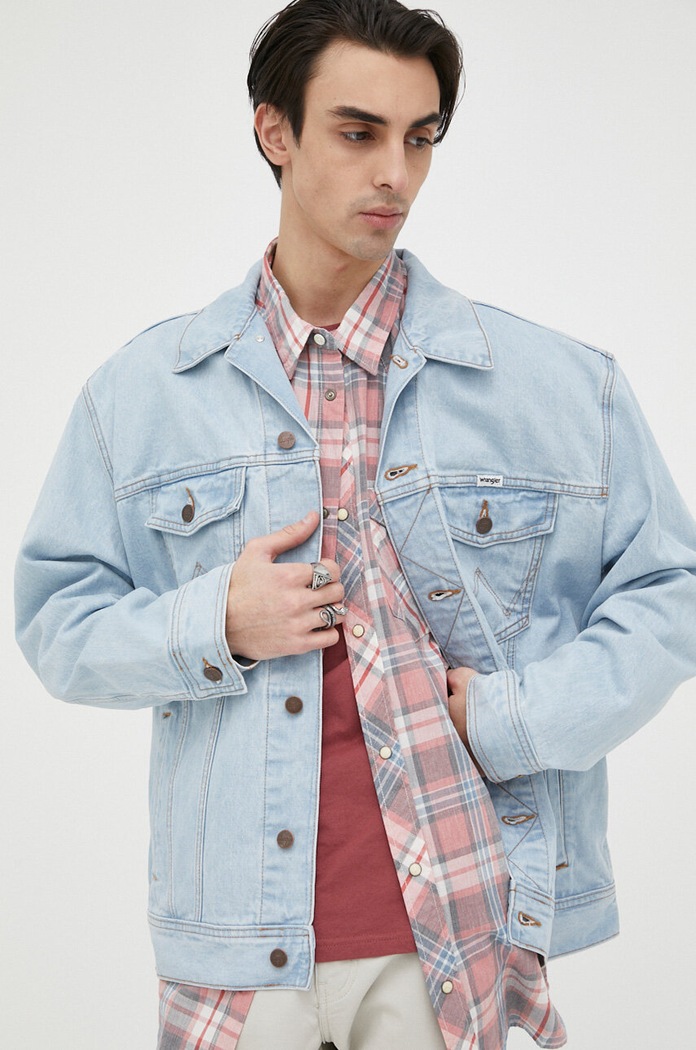 Džínová bunda Wrangler bez kapuce modrá W45973Y94