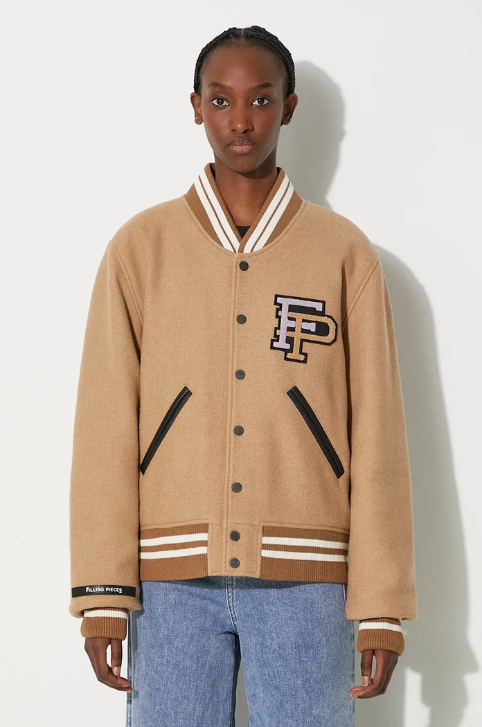 Vlněná bomber bunda Filling Pieces Varsity Jacket přechodné hnědá 81422209985