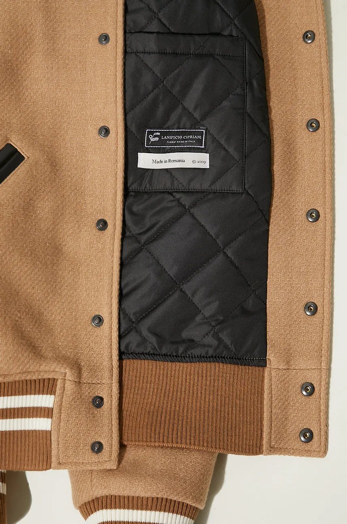 Vlněná bomber bunda Filling Pieces Varsity Jacket hnědá 81422209985