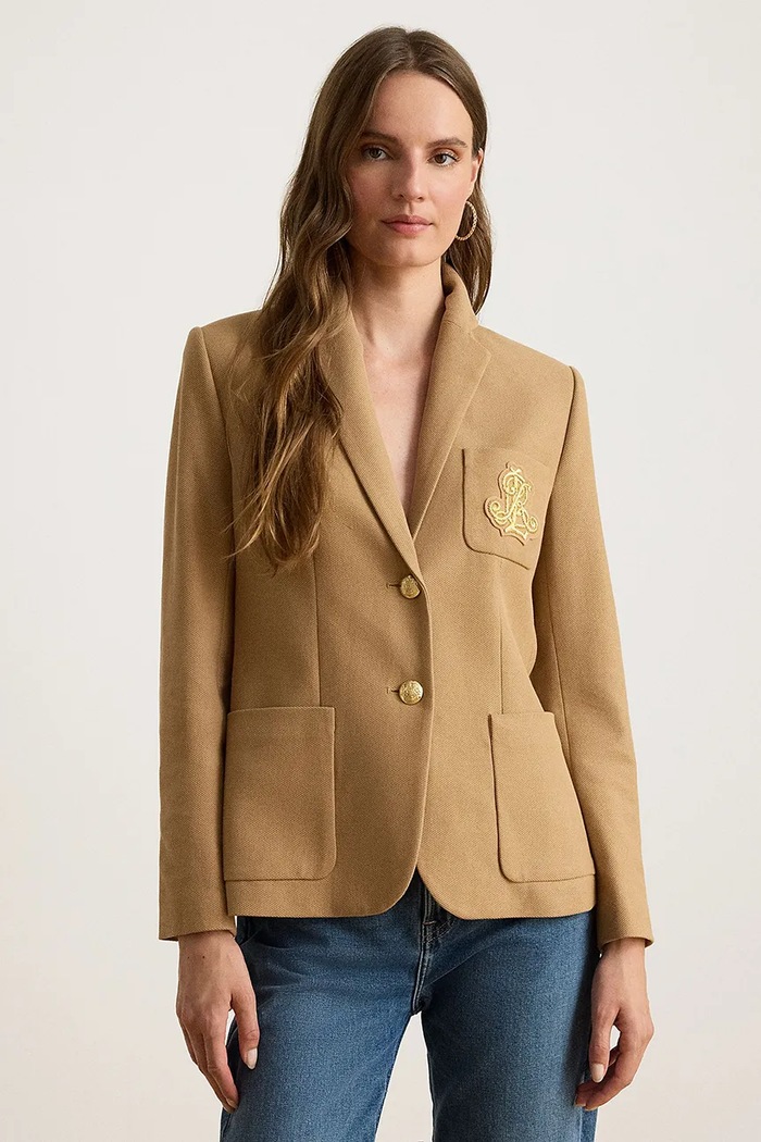Lauren Ralph Lauren Jednoradové sako dámske bavlnené s elastanom hnedá 200797305