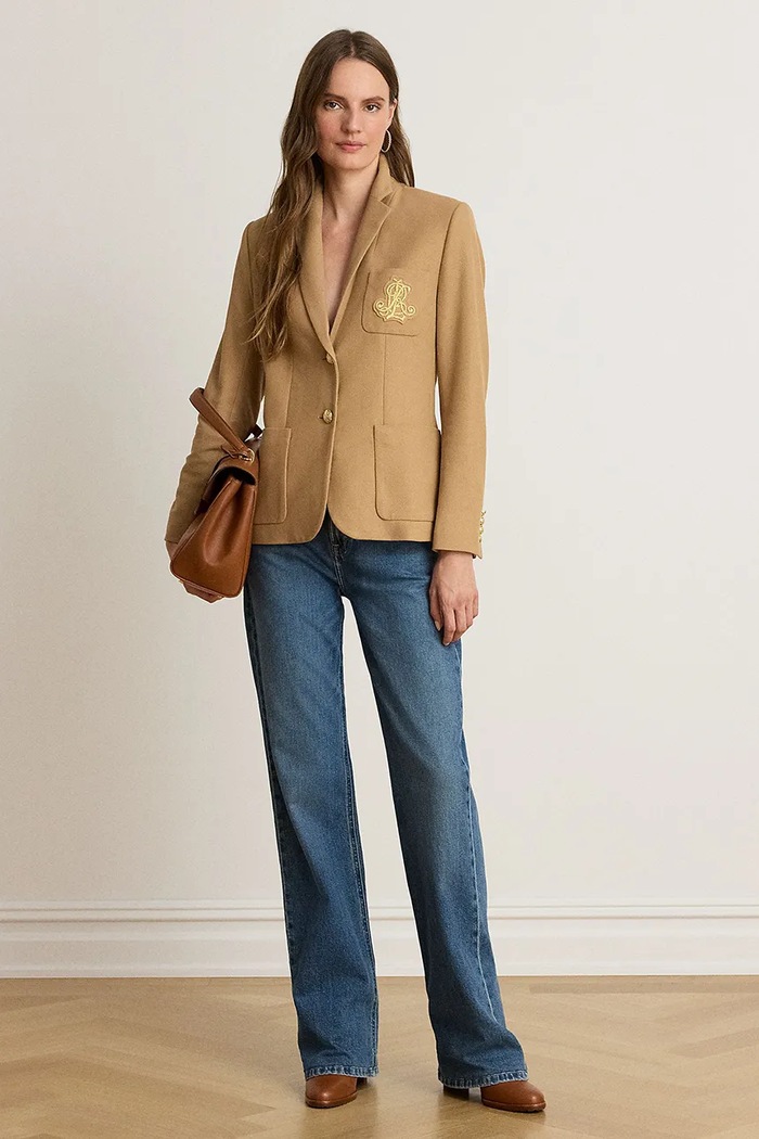 Odzież Lauren Ralph Lauren Marynarka jednorzędowa damska bawełniana z elastanem 200797305 brązowy