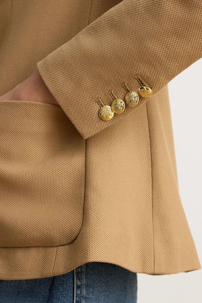 Oblečenie Lauren Ralph Lauren Jednoradové sako dámske bavlnené s elastanom 200797305 hnedá