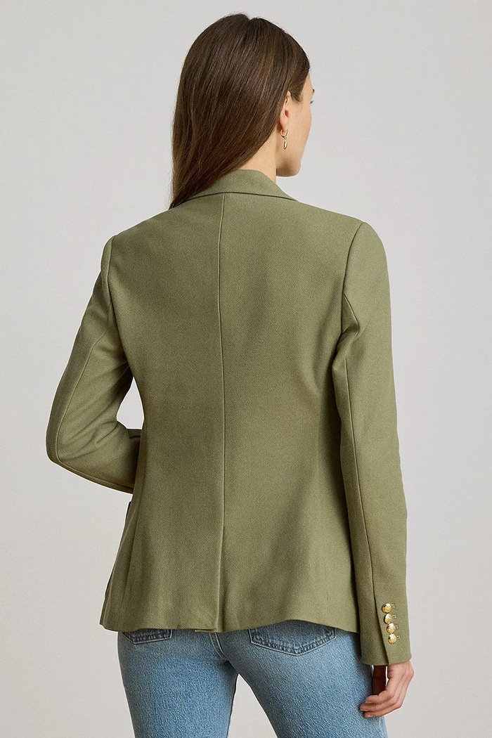 Lauren Ralph Lauren marynarka jednorzędowa damska bawełniana z elastanem 200797305 zielony SS26