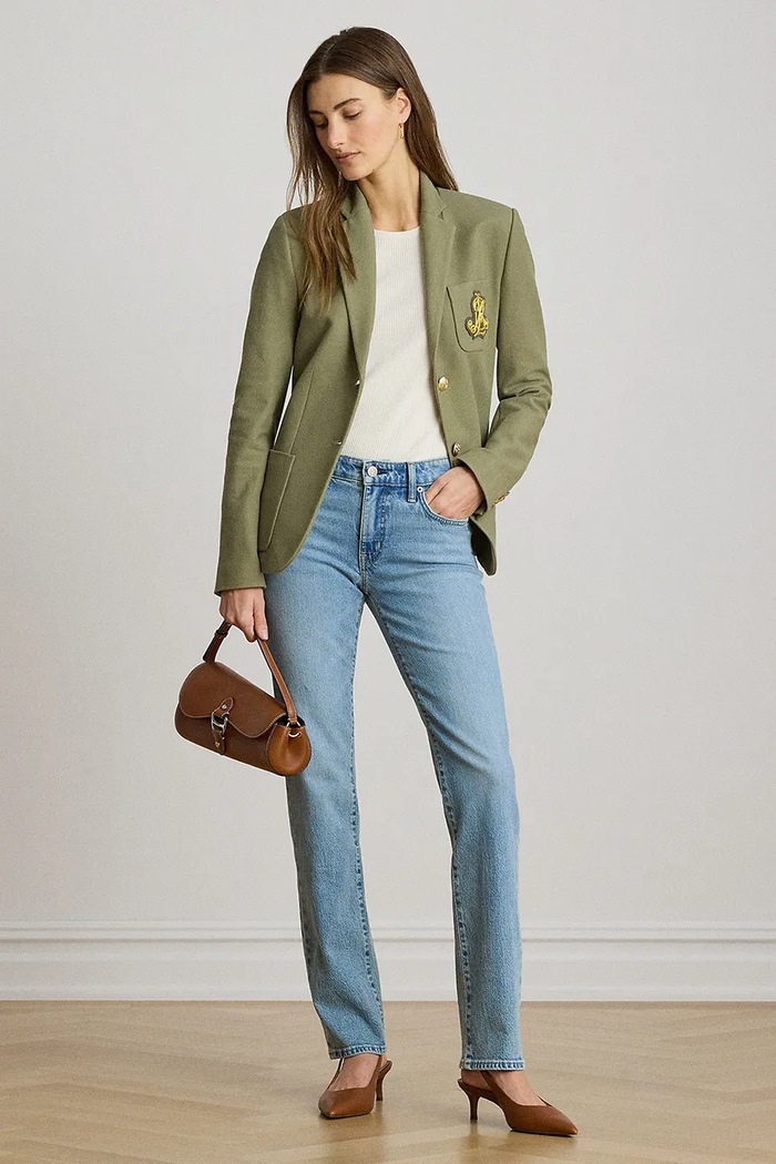 Odzież Lauren Ralph Lauren marynarka jednorzędowa damska bawełniana z elastanem 200797305 zielony