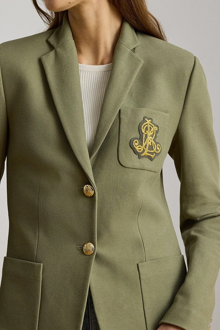Lauren Ralph Lauren marynarka jednorzędowa damska bawełniana z elastanem zielony 200797305