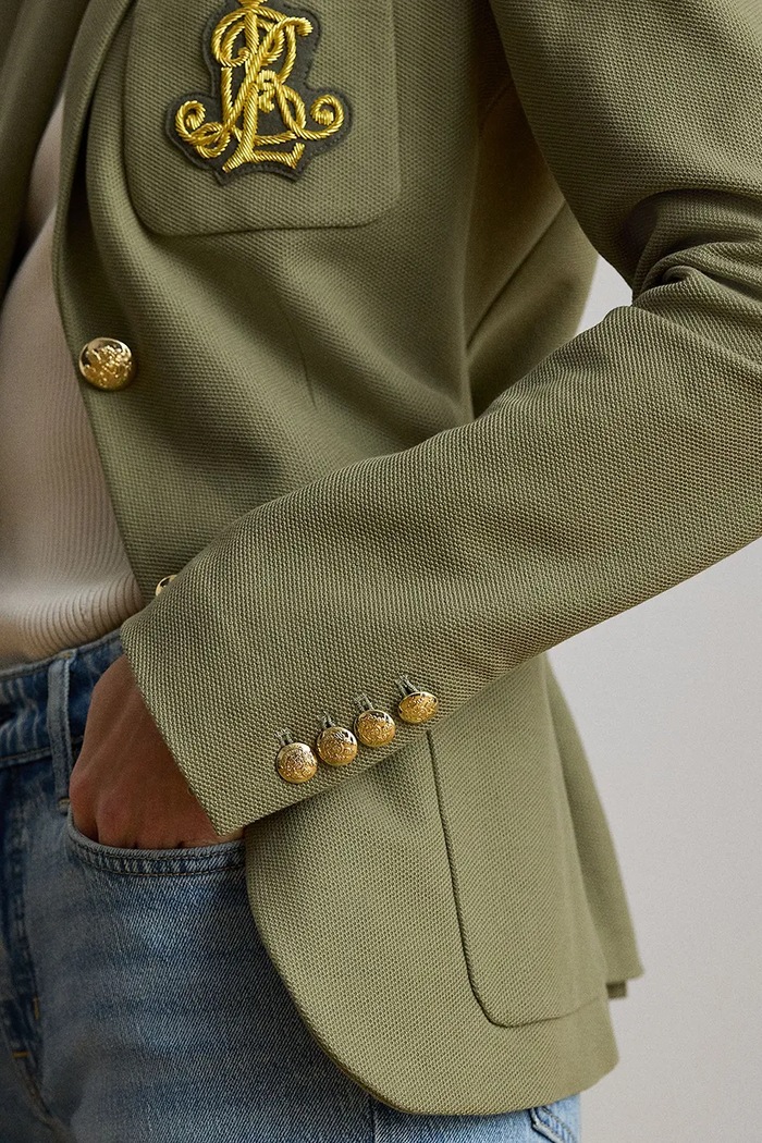 Lauren Ralph Lauren marynarka jednorzędowa damska bawełniana z elastanem 200797305 zielony