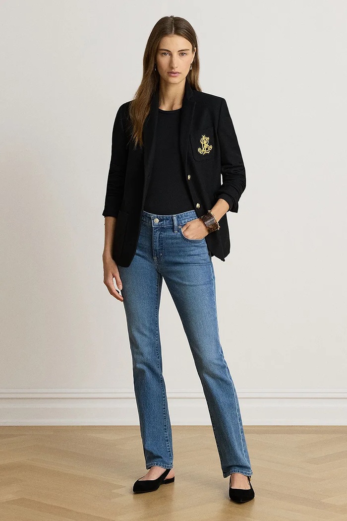 Odzież Lauren Ralph Lauren marynarka jednorzędowa damska bawełniana z elastanem 200797305 czarny
