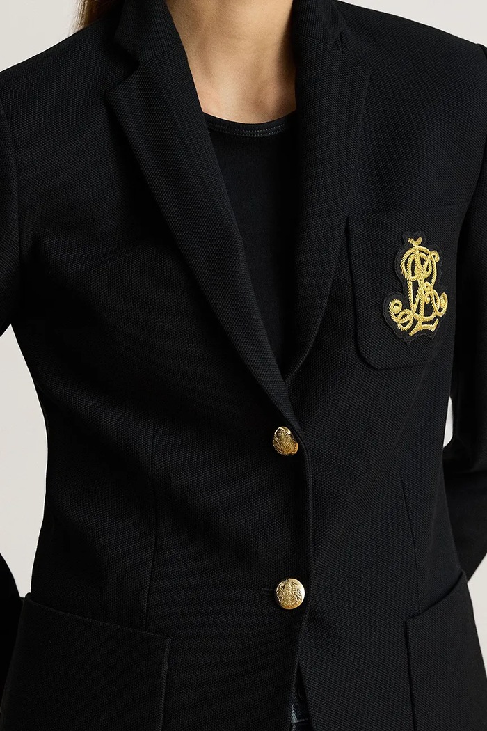 Lauren Ralph Lauren marynarka jednorzędowa damska bawełniana z elastanem czarny 200797305