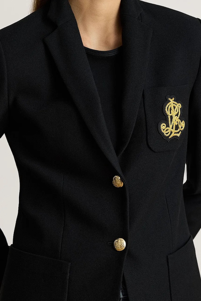 Lauren Ralph Lauren marynarka jednorzędowa damska bawełniana z elastanem czarny 200797305