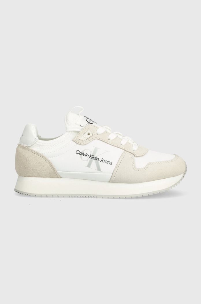 Tenisice Calvin Klein Jeans YW0YW00840 RUNNER SOCK LACEUP NY-LTH W brušena koža bež YW0YW00840