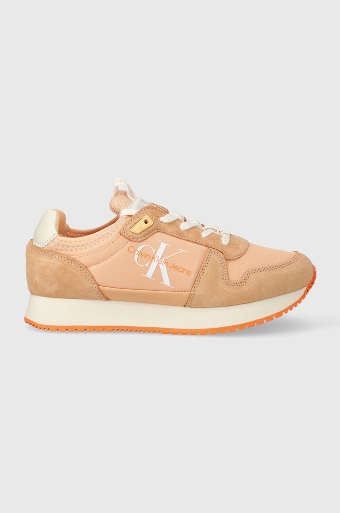 Tenisky Calvin Klein Jeans YW0YW00840 RUNNER SOCK LACEUP NY-LTH W semišová kůže oranžová YW0YW00840