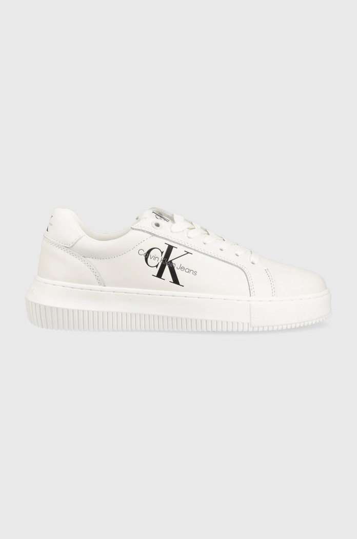 Calvin Klein Jeans sneakersy skórzane YW0YW00823 CHUNKY CUPSOLE MONOLOGO W Planet friendly biały YW0YW00823