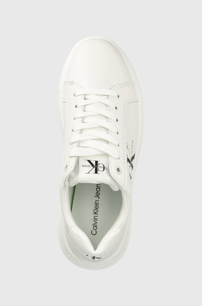 Calvin Klein Jeans sneakersy skórzane YW0YW00823 CHUNKY CUPSOLE MONOLOGO W biały YW0YW00823
